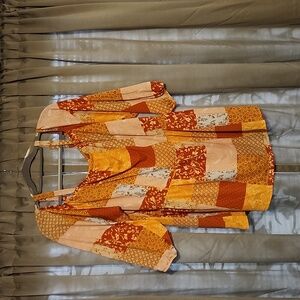 Cato Women's Orange & White Patchwork Print 3/4 Sleeves Blouse 18/20